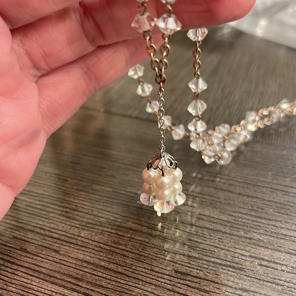 Vintage Cut Glass Crystal Y Necklace with Tassel - Picture 4 of 15